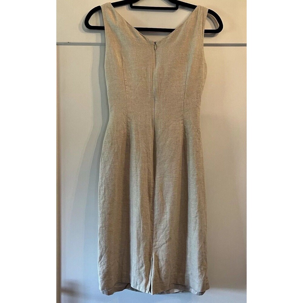 Lauren Ralph Lauren Dress Women’s Size 2 Beige Sleeveless Linen Sheath Ruched - Picture 8 of 10